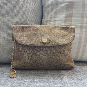 Borbonese Elegant Tan Clutch with unbranded Gold Chain
